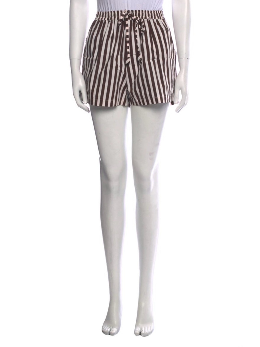 Lusana High-Waist Striped Paperbag Shorts - Brown/White